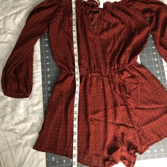NWT Fab’rik Romper short boho long sleeves brown S - Picture 7 of 14